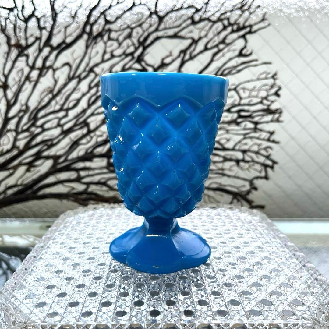 骨董　時代ガラス　希少練りガラス　花底　ダイヤ柄　筒型　氷コップ　ゴブレット１客