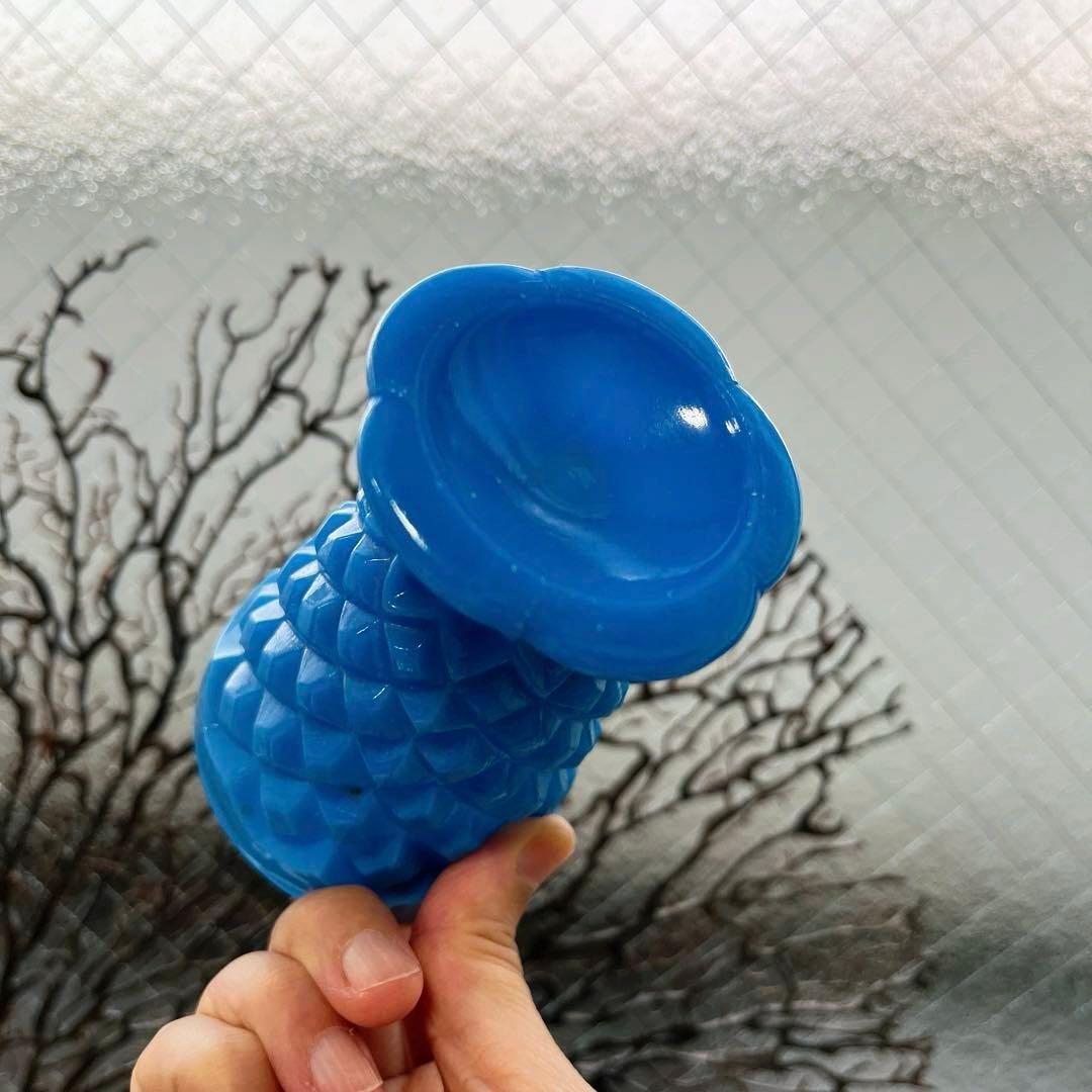 骨董　時代ガラス　希少練りガラス　花底　ダイヤ柄　筒型　氷コップ　ゴブレット１客