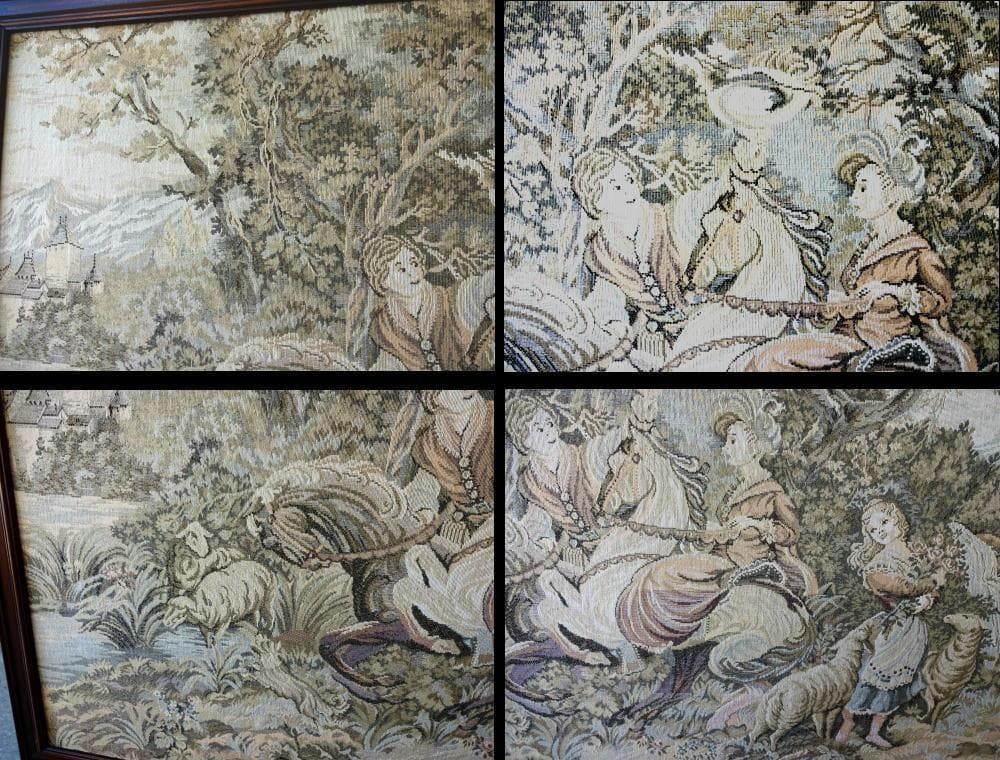 イタリア製　高級　ゴブラン織り　額入り　人物　風景　アンティーク