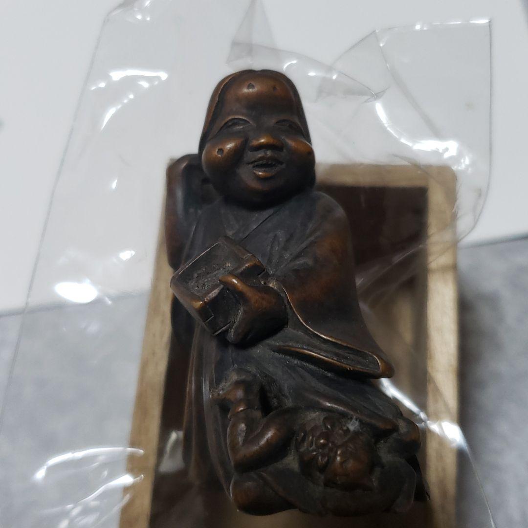 根付　正直　木彫　豆撒きおかめ足踏み鬼