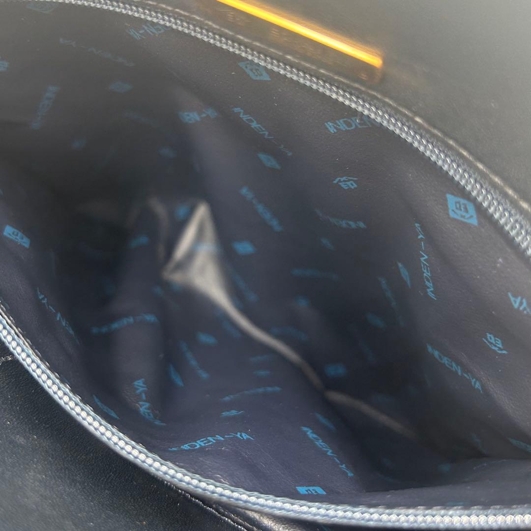 【美品】 印傳屋 インデンヤ ハンドバッグ 唐草模様 ネイビー 甲州印伝