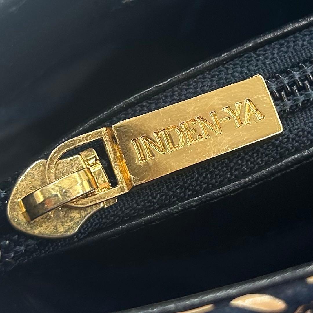 【美品】 印傳屋 インデンヤ ハンドバッグ 唐草模様 ネイビー 甲州印伝