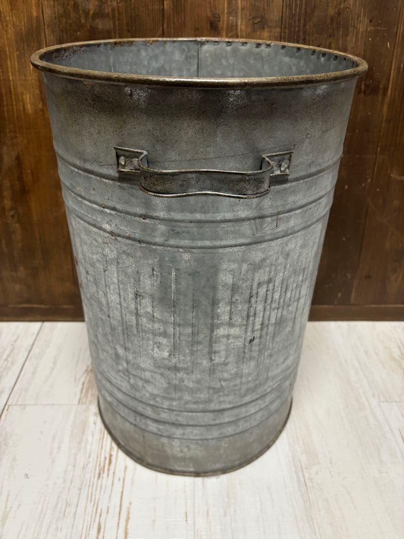 ブリキ　バケツ アンティーク　ブリキポット　蓋付き 大容量　Lサイズ