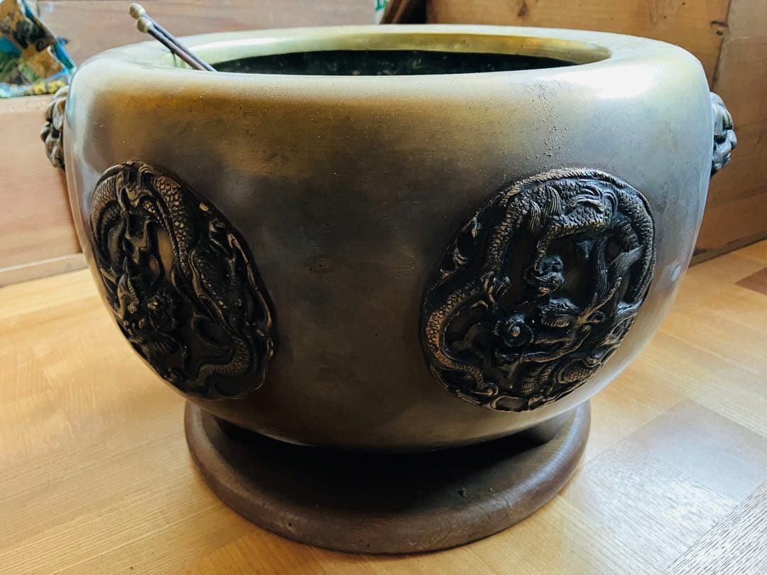 火鉢 獅子耳 龍装飾 アンティーク 骨董 古道具 古民具 明治 大正