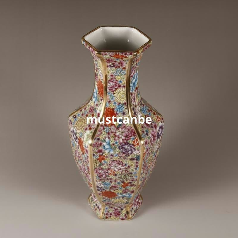 清乾隆琺瑯彩万花六方観音瓶 景徳鎮 陶磁器 装飾品 現代工芸品 美術品 置物