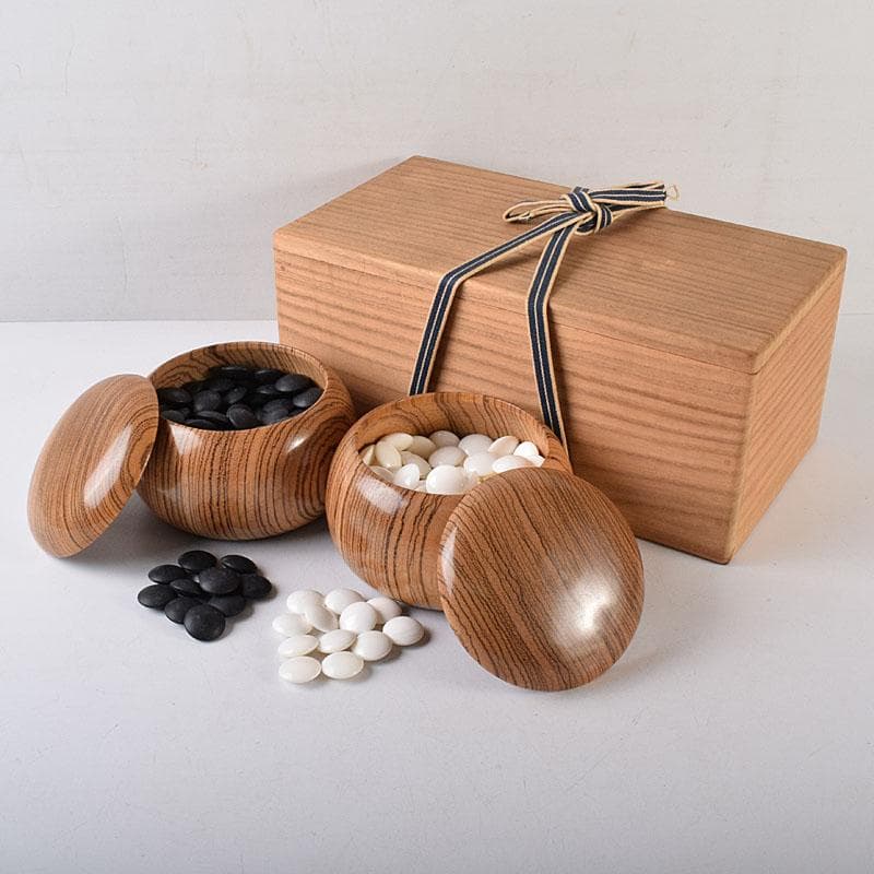 くずもち　碁石　本蛤碁石　那智黒碁石　碁笥　一套　時代箱付　M　R8687