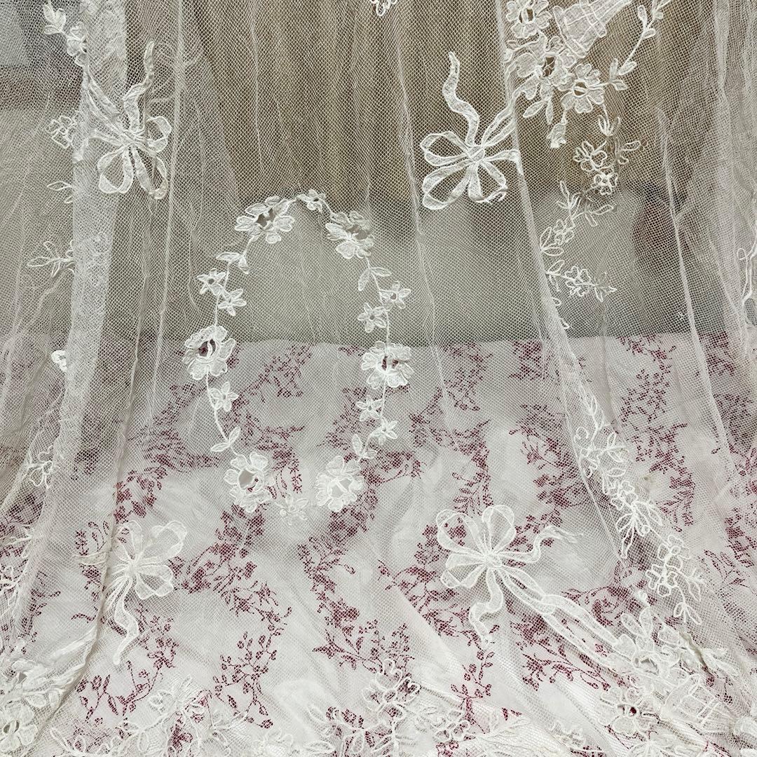 フランスアンティーク♡リボン花籠柄レースベッドカバー