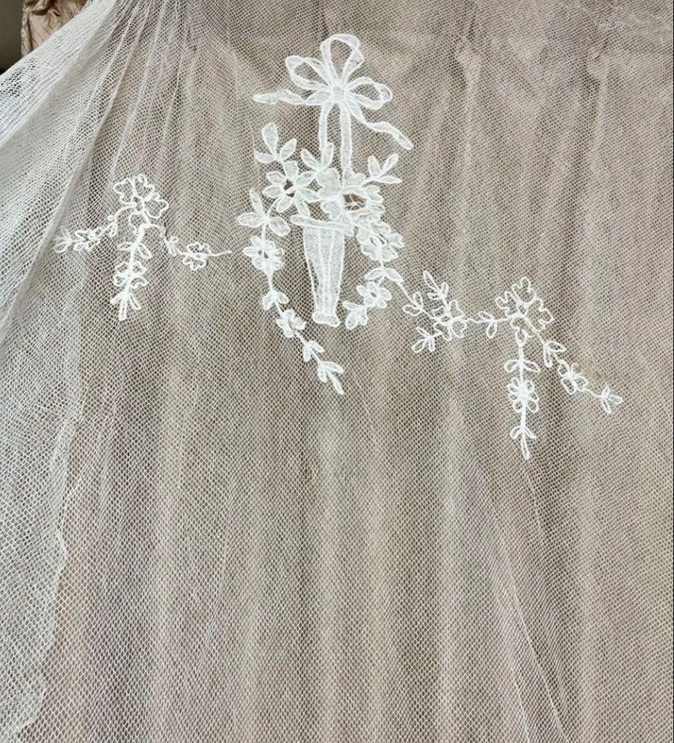 フランスアンティーク♡リボン花籠柄レースベッドカバー