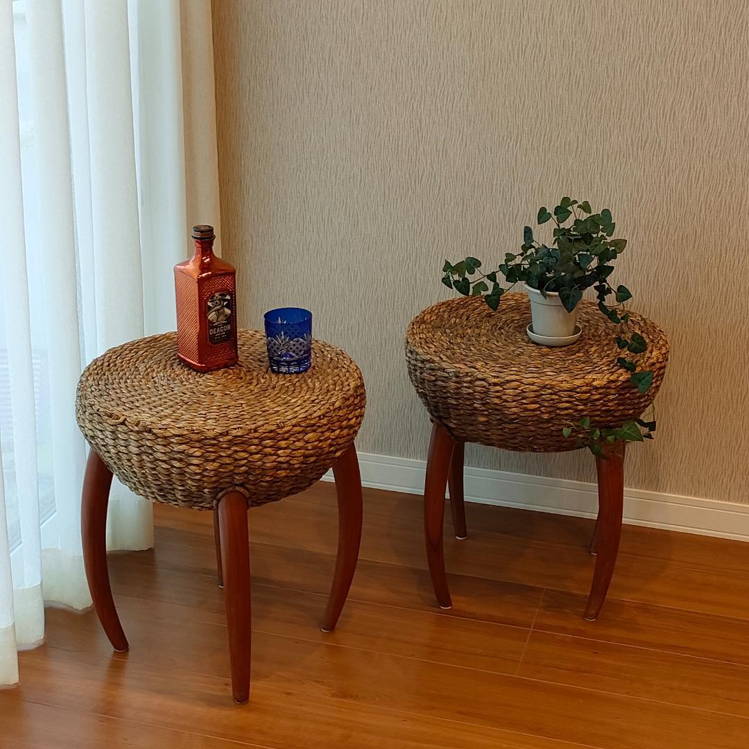 アジアン家具　スツール　ローテーブル　ラウンド　2台セット