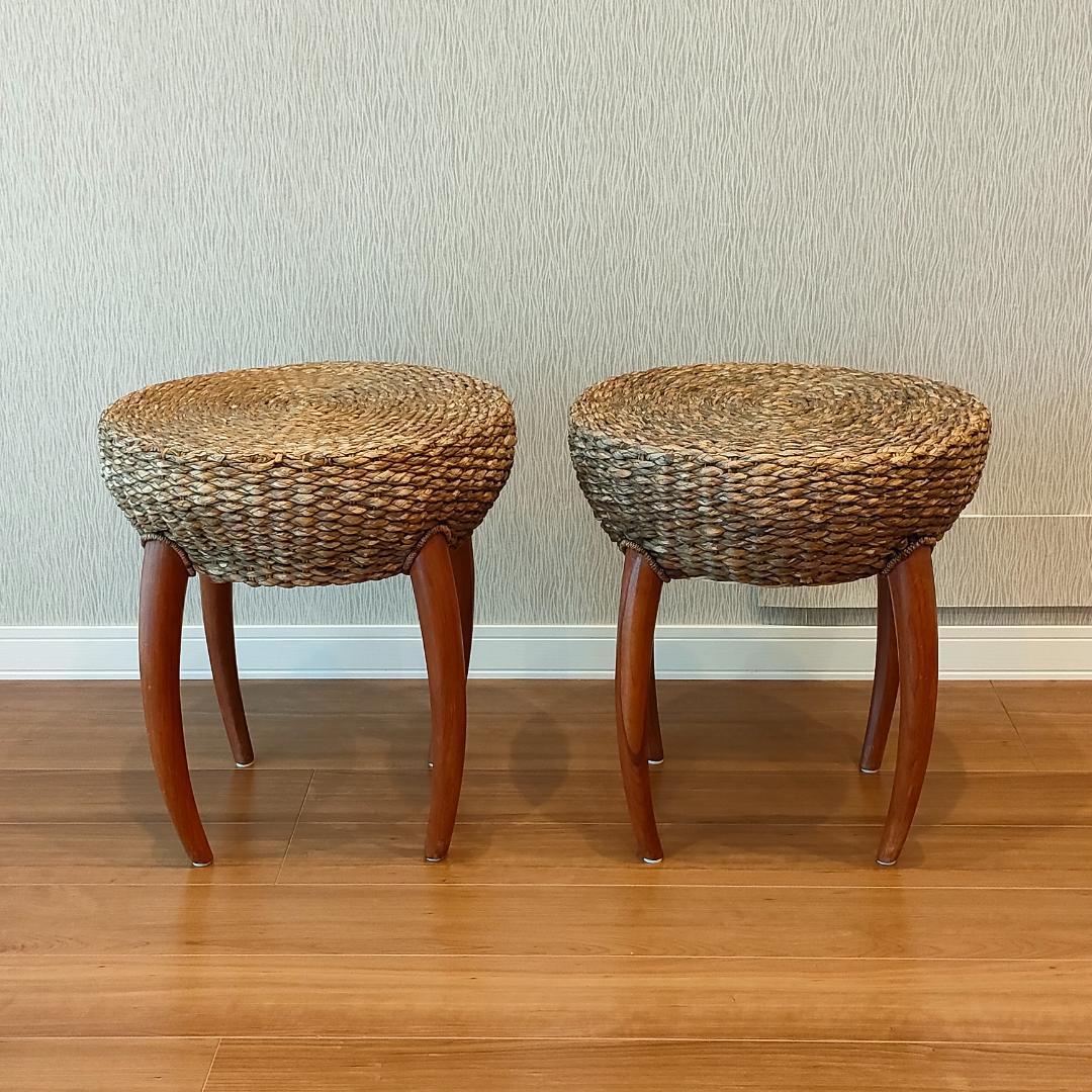 アジアン家具　スツール　ローテーブル　ラウンド　2台セット