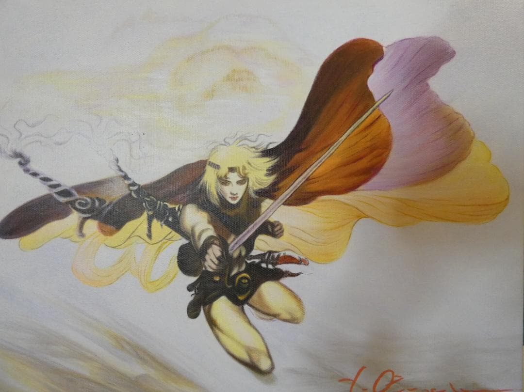 人物画　油絵　天野喜孝　F6　額付き　手描き　肉筆