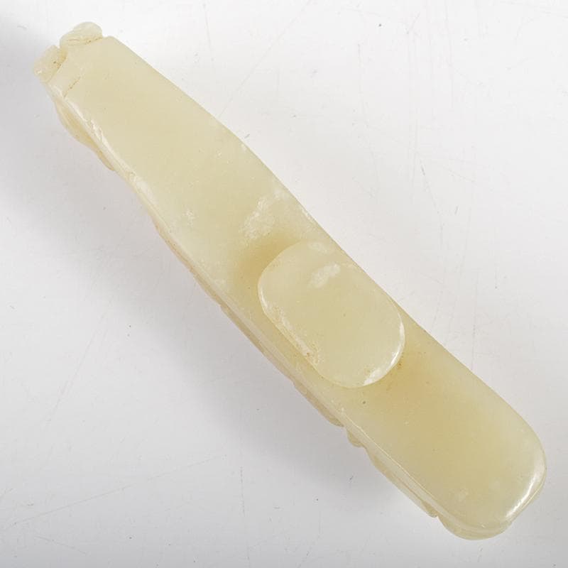 中国　玉石白玉彫刻　龍刻　帯鉤　筆架　置物　V　R7200