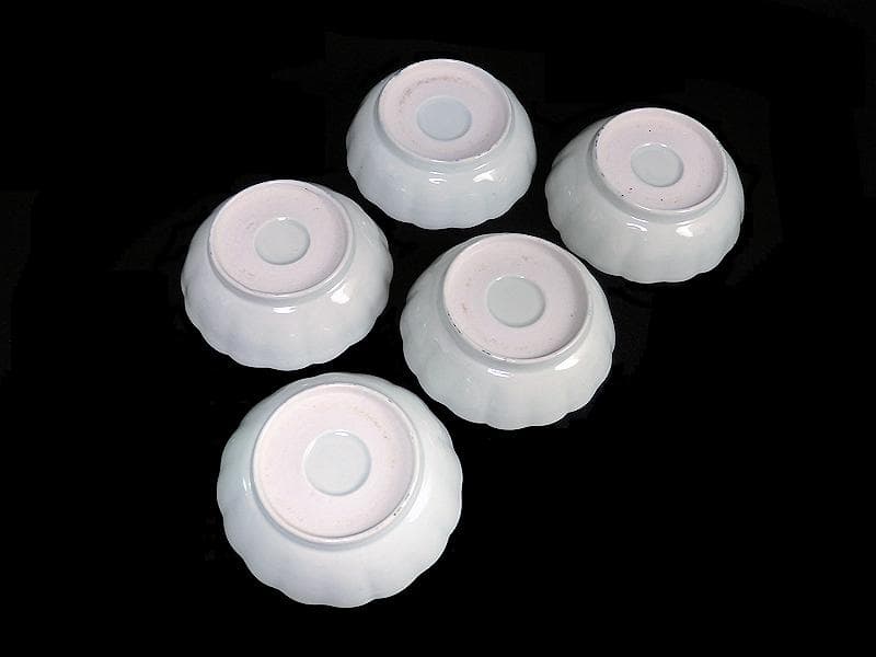 古伊万里　染付　七宝紋に梅の図　膾皿　５客　381AS-CAv