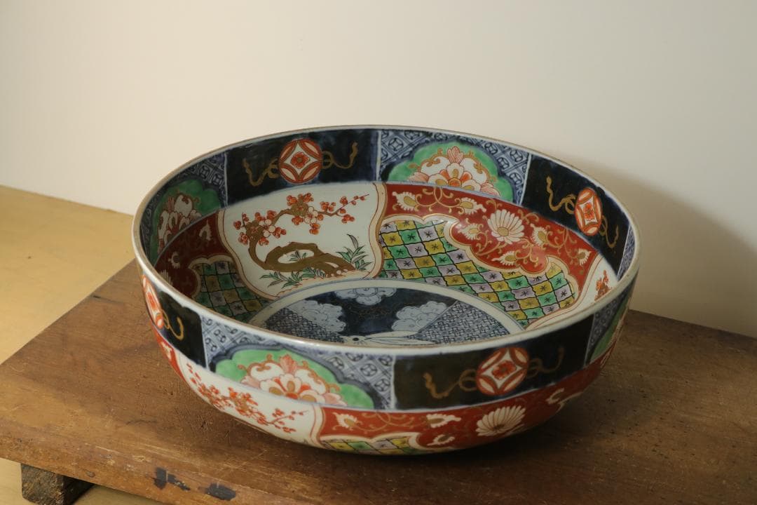 旧家屋蔵出 冨貴長春 伊万里 大鉢 色絵 錦手 菓子鉢 骨董品