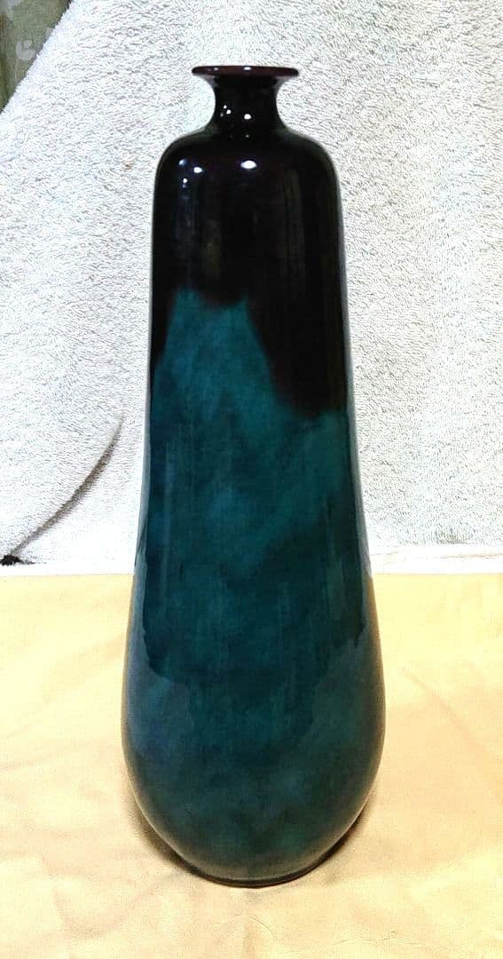 徳田八十吉花入青緑色の陶器 木箱付きA439