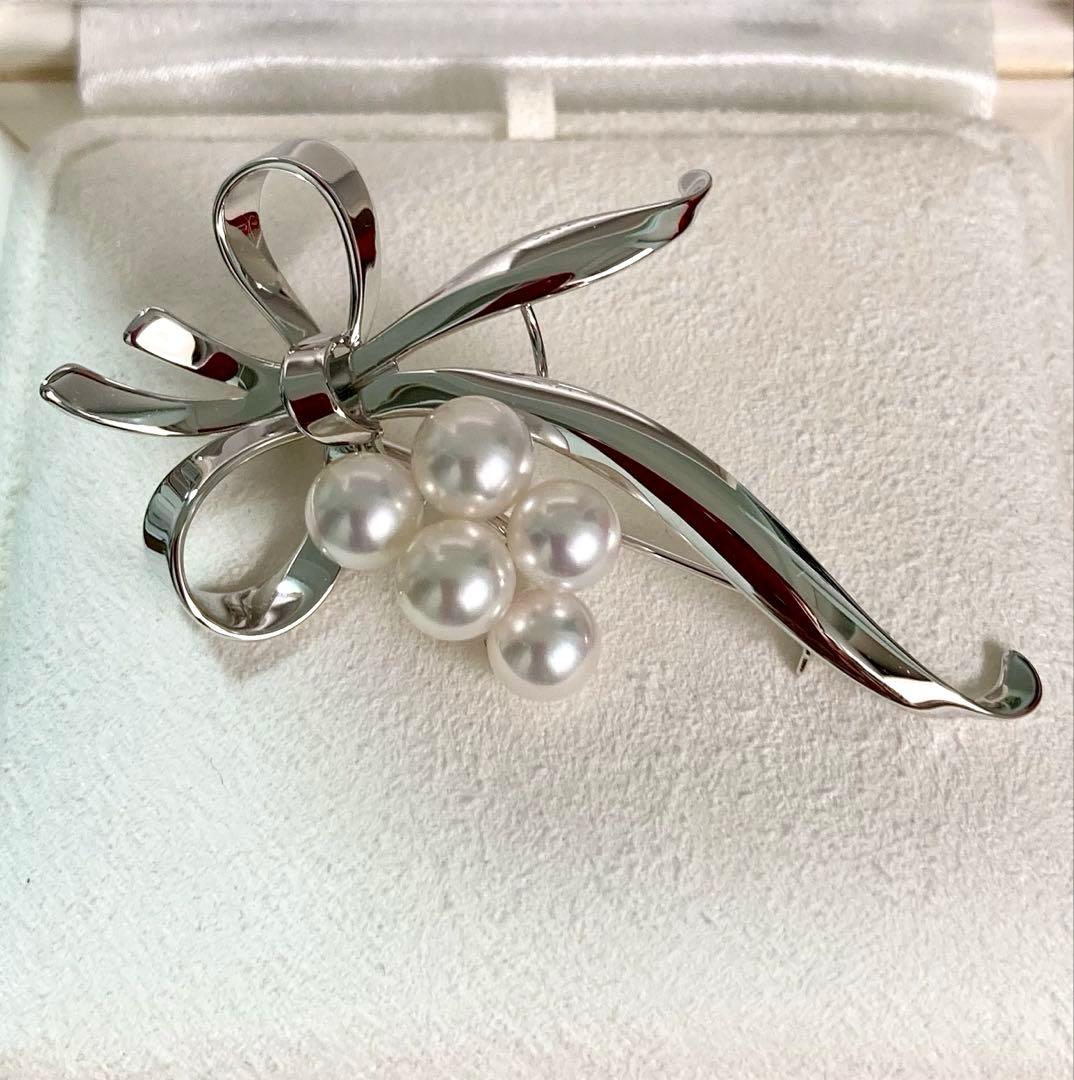 【新品未使用品】ミキモト パール ブローチ フラワー リボン 愛子様 付属品一式