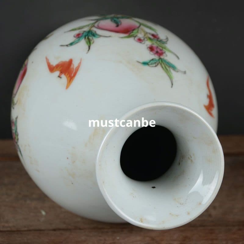 清乾隆粉彩九桃橄欖瓶花瓶 景徳鎮 陶磁器 装飾品 現代工芸品 美術品 置物