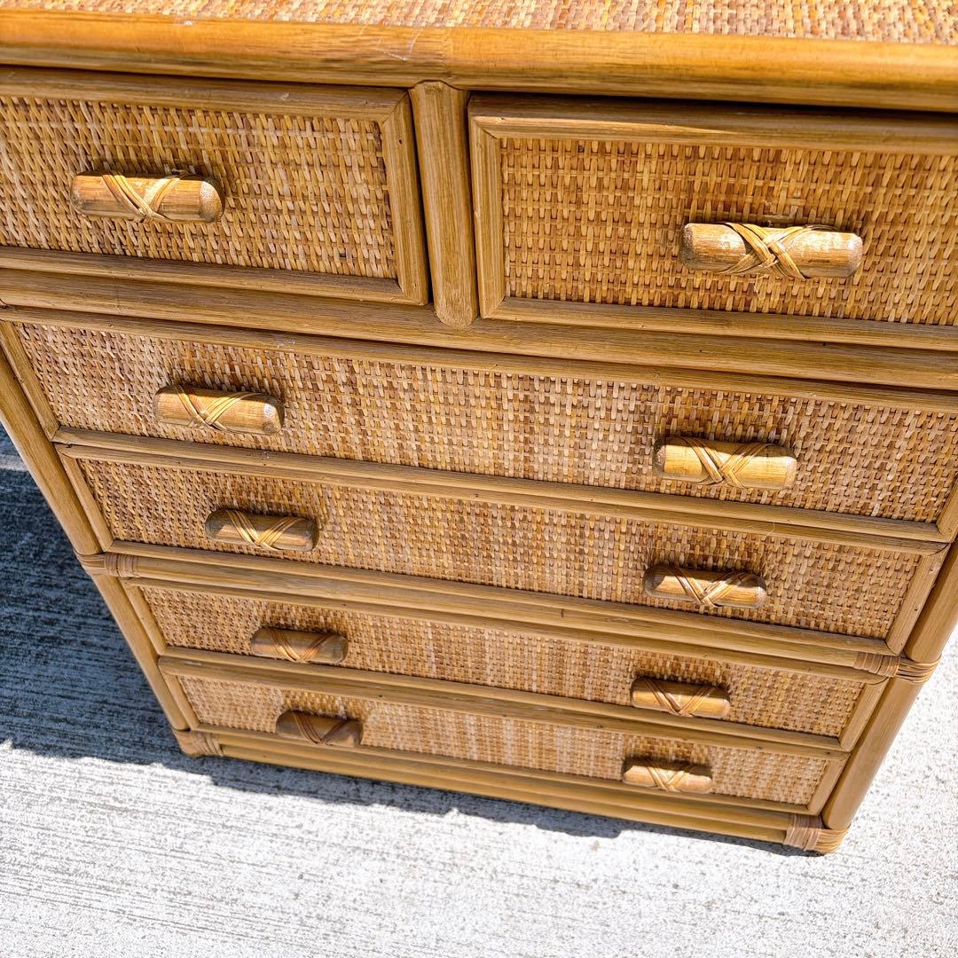 【希少家具】ラタン 籐 6段チェスト タンス ヴィンテージ