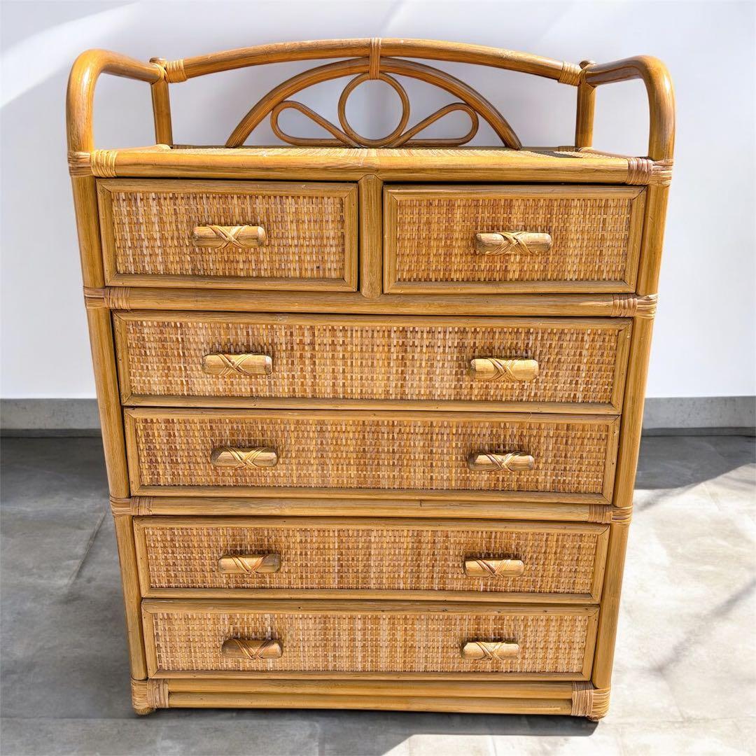 【希少家具】ラタン 籐 6段チェスト タンス ヴィンテージ