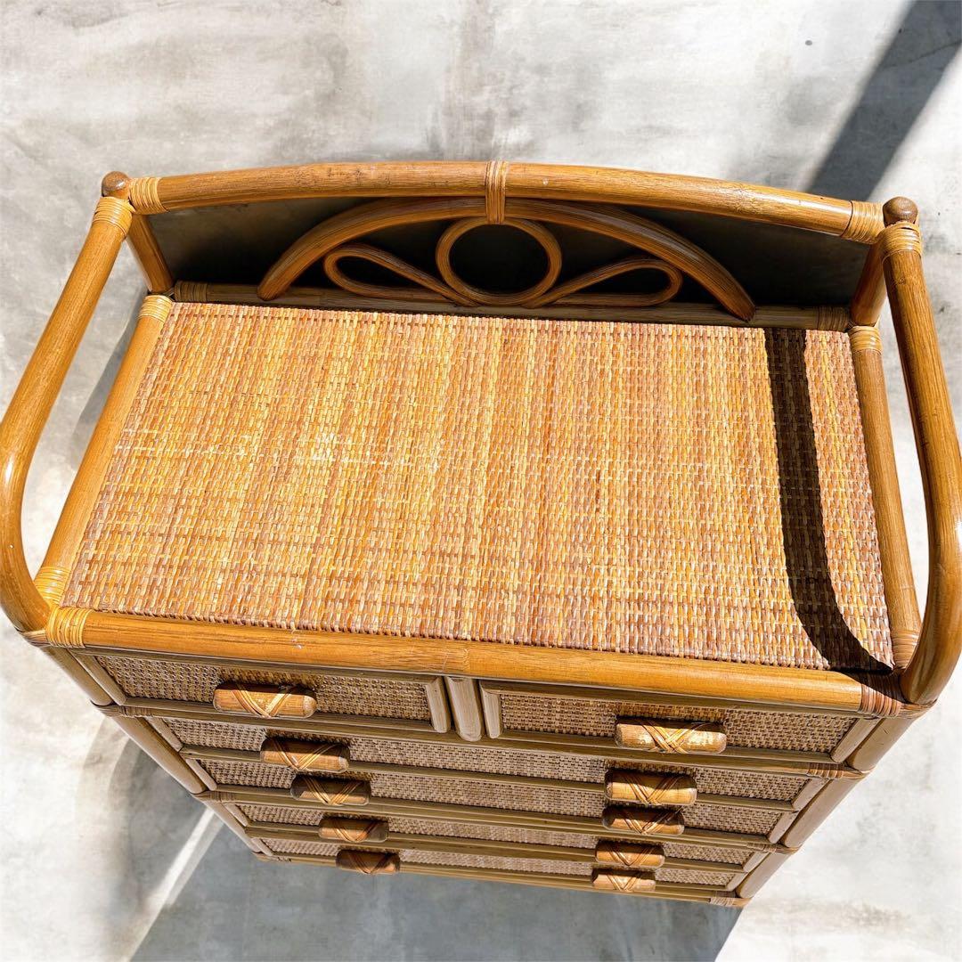 【希少家具】ラタン 籐 6段チェスト タンス ヴィンテージ