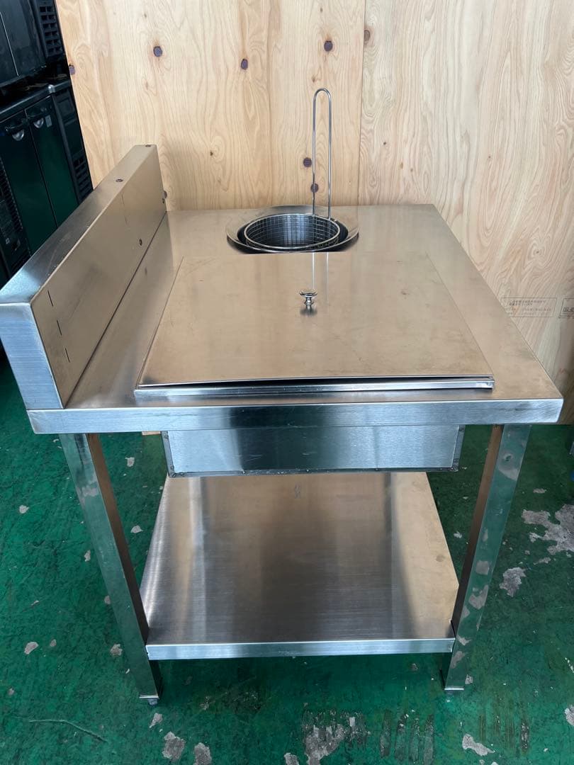 業務用食品準備作業テーブルパン粉付けテーブル、ステンレス容器とバスケット付き
