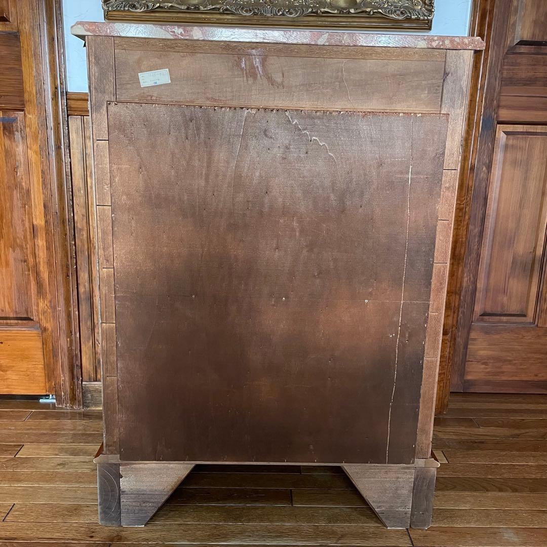 イタリア製 大理石天板 象嵌細工 キャビネット☆バーズアイ杢目 真鍮装飾☆引出付