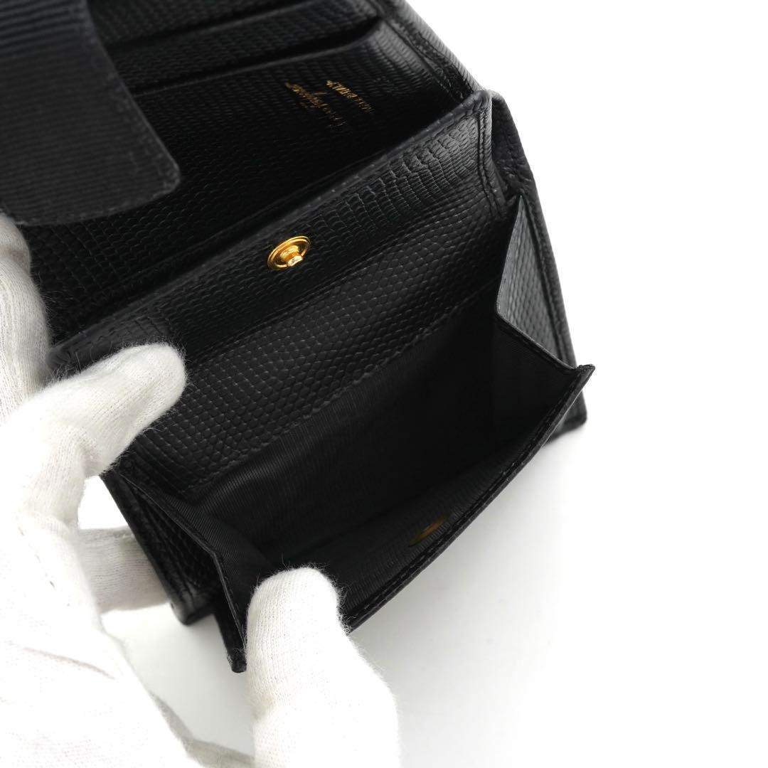 ✨未使用に近い✨　Ferragamo ミニ財布　リザード　ヴァラリボン　二つ折り