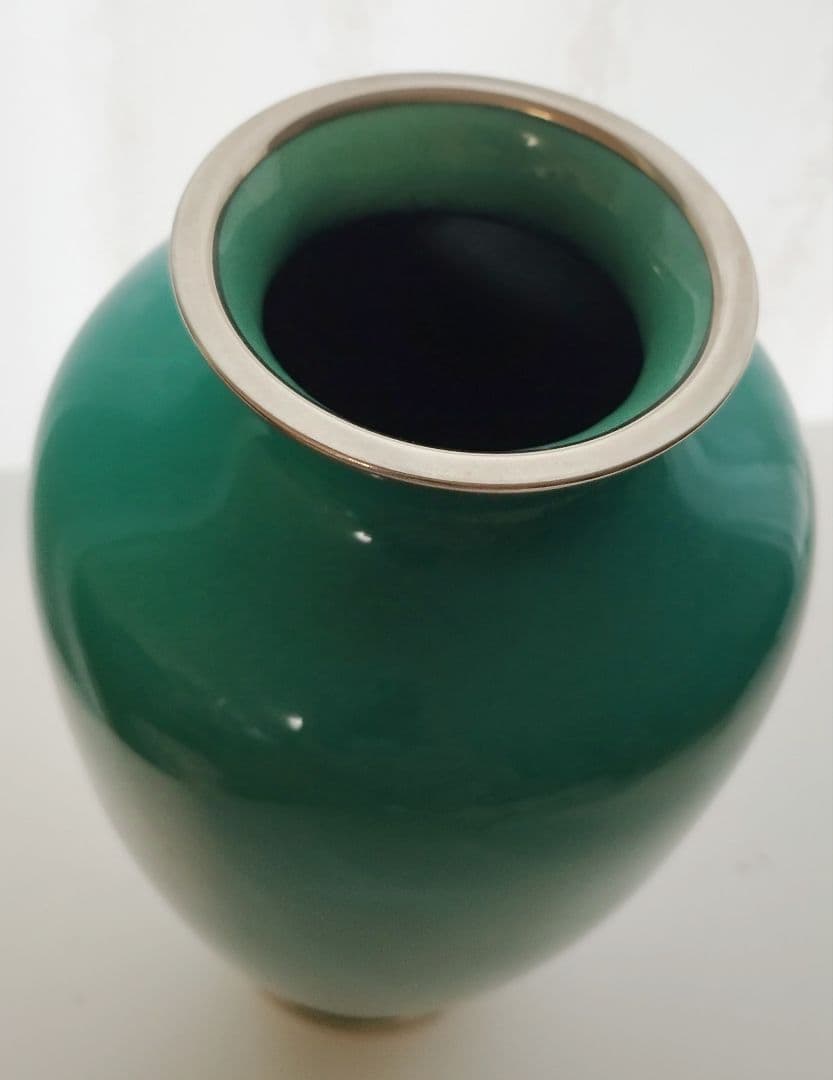 【希少】七宝焼 翡翠 花瓶 鶴 共箱 台座付き 美品