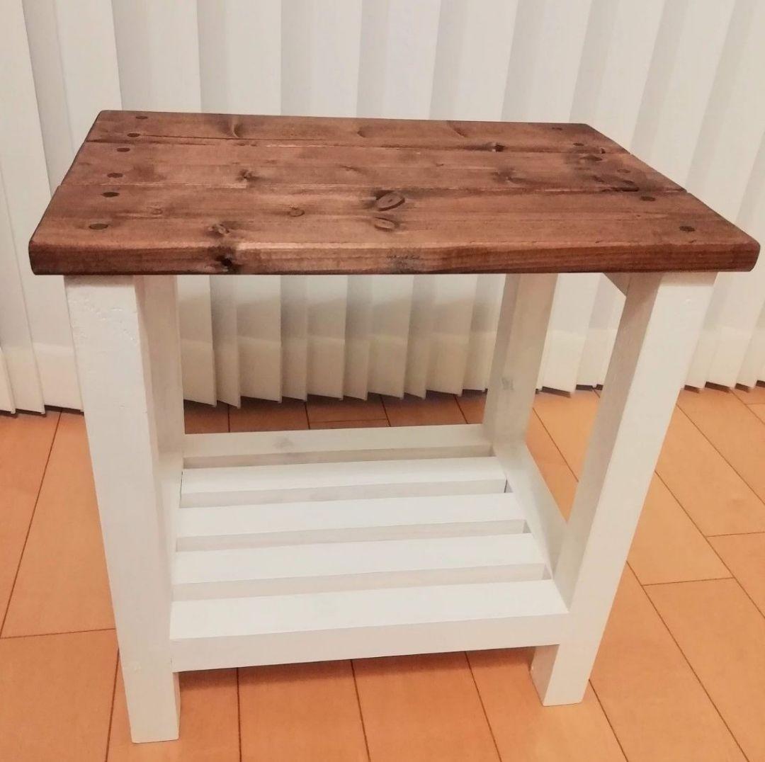 木製/スツール/棚付き/椅子/ホワイト【送料込み】
