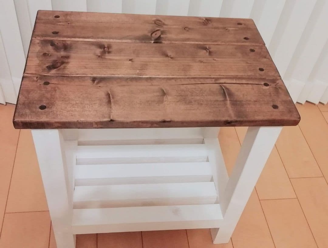 木製/スツール/棚付き/椅子/ホワイト【送料込み】