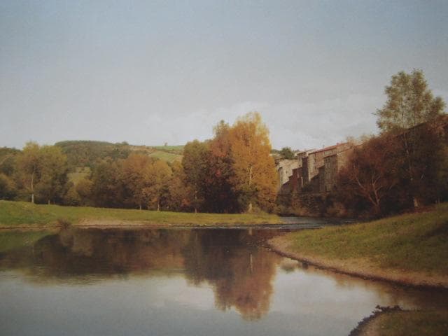 森本草介、【川辺の風景】、希少な画集画、新品高級額・額装付