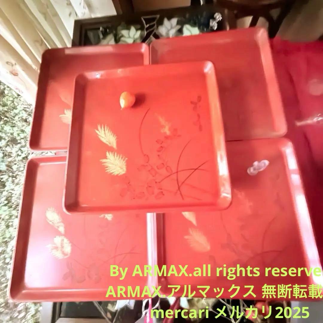 2209様感謝‼️特別価格‼️節目JAPAN GOZENGOLDすすき沈金朱御膳5客