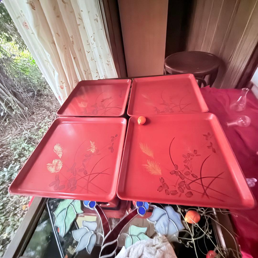 2209様感謝‼️特別価格‼️節目JAPAN GOZENGOLDすすき沈金朱御膳5客