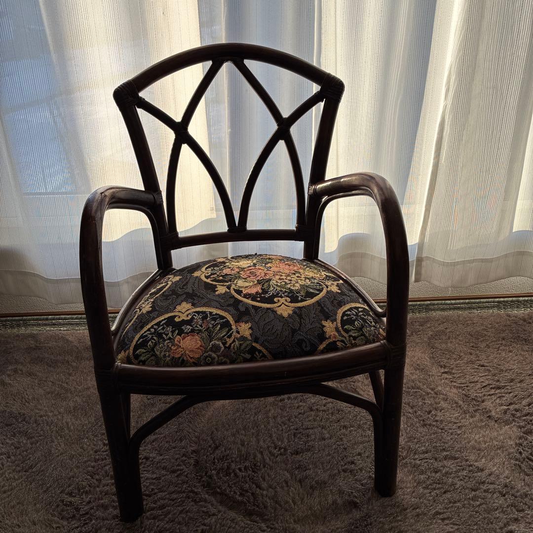 マルニ製　ラタン花柄クッション付き椅子 アンティーク　1脚