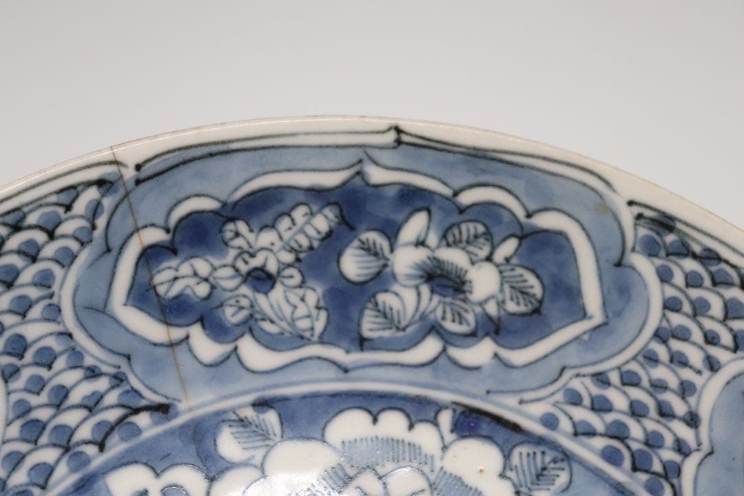 中国　明時代　漳州窯染付牡丹鳳紋大皿　送料込み0821