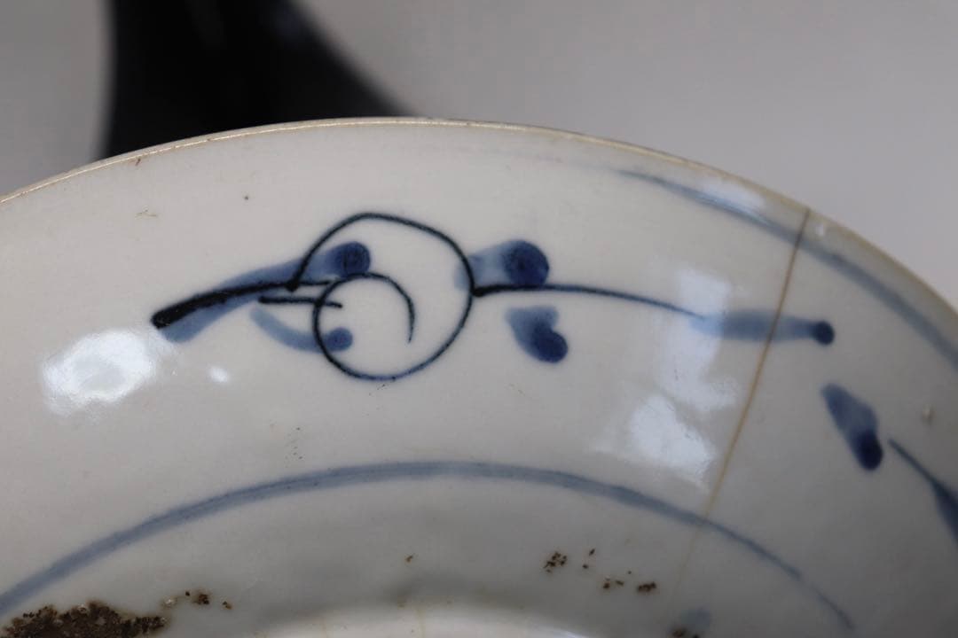 中国　明時代　漳州窯染付牡丹鳳紋大皿　送料込み0821