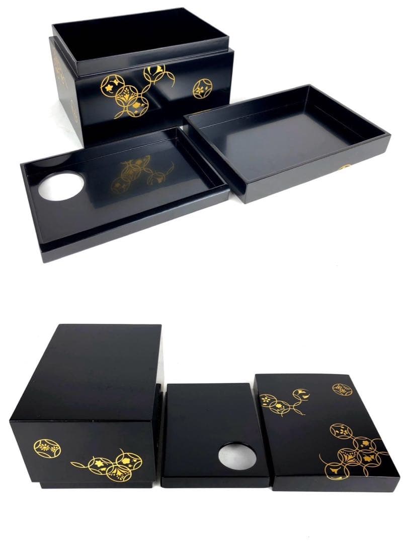 割引❣️『虎』塗師 岡本 陽斎 七宝蒔絵 黒塗 利休茶箱 共箱 （1F箱⑤）