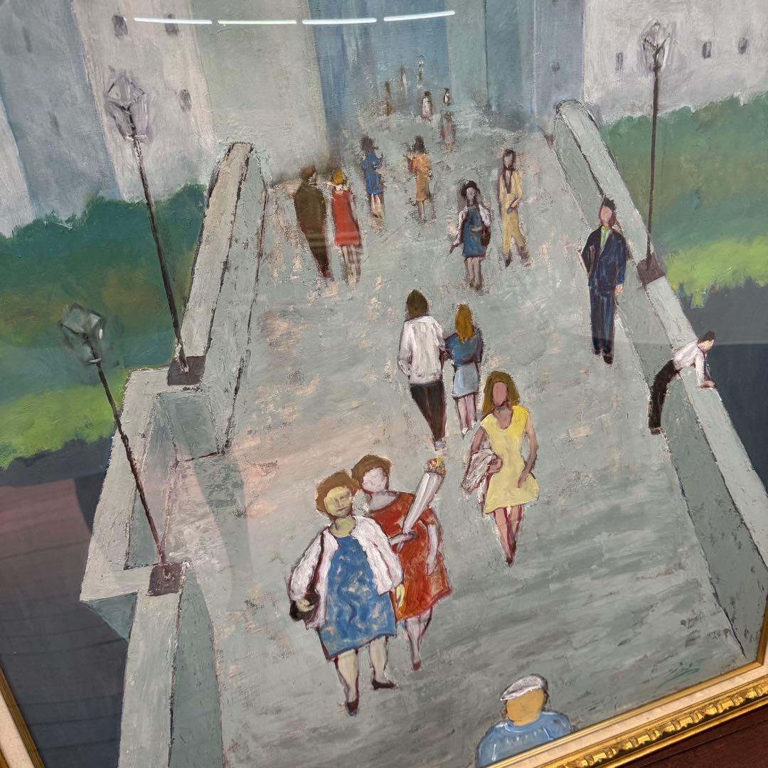 H15K62 サイン有り 藤岡隆子 ブリッジ 大作油彩画 60号