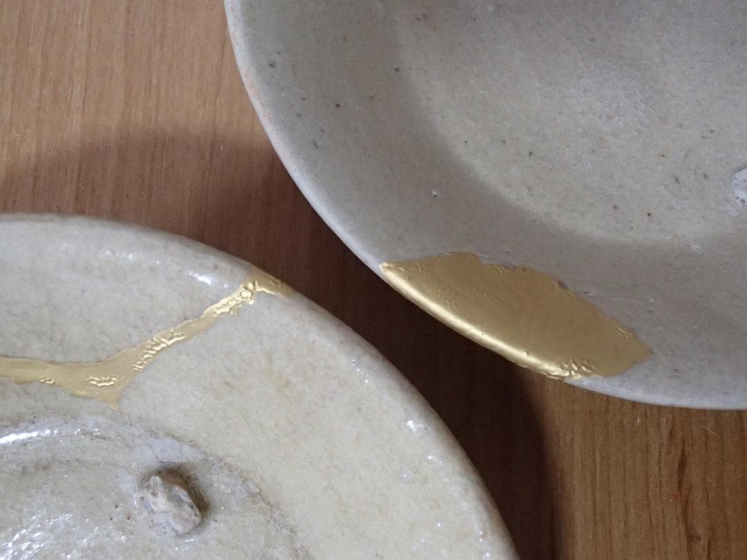 古陶磁　骨董　小皿　金継ぎ　金直し　５枚