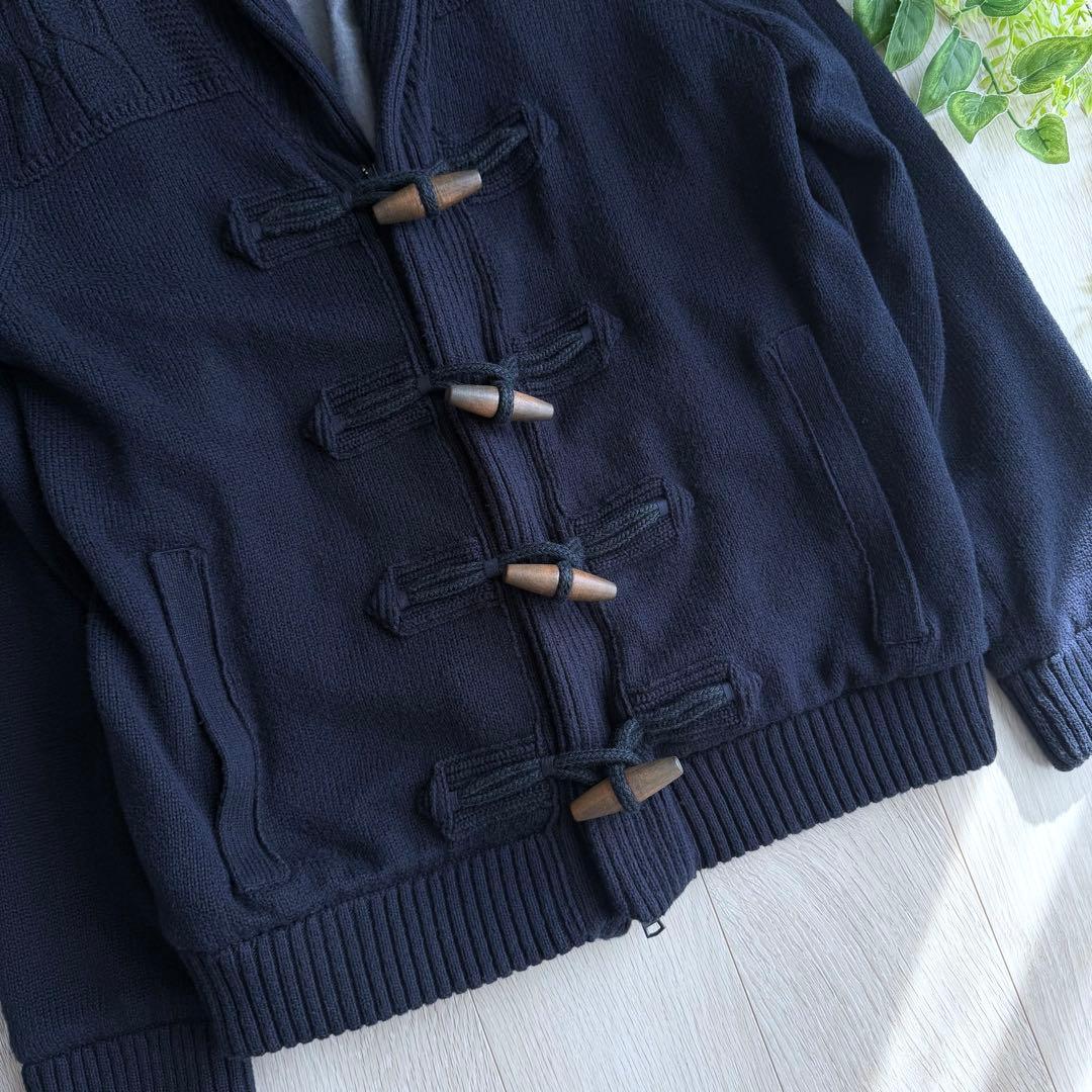 美品 トミーヒルフィガー ダッフルニットジャケット ネイビー XXL ロゴ 刺繍