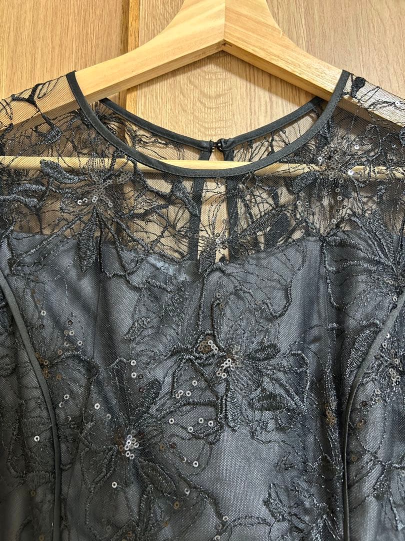 【AIMER】 ビオラモチーフスパンコール刺繍ドレス ワンピース