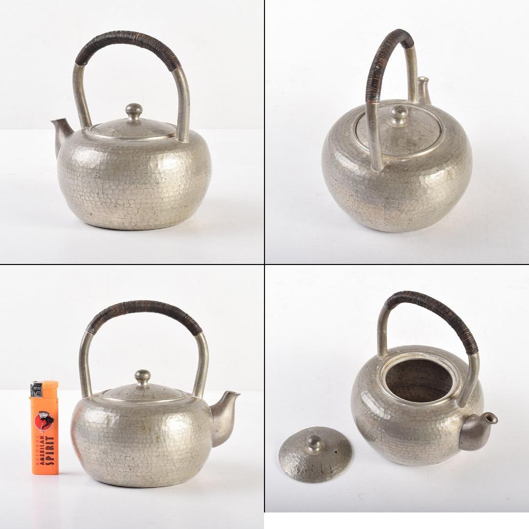 煎茶道具　純錫　鎚目　湯沸　急須　在銘　M　R4921
