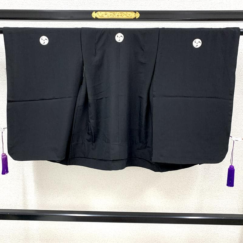 511ab3■七五三 五歳 男児 着物&羽織&袴&角帯＆長襦袢 黒紋付■美品