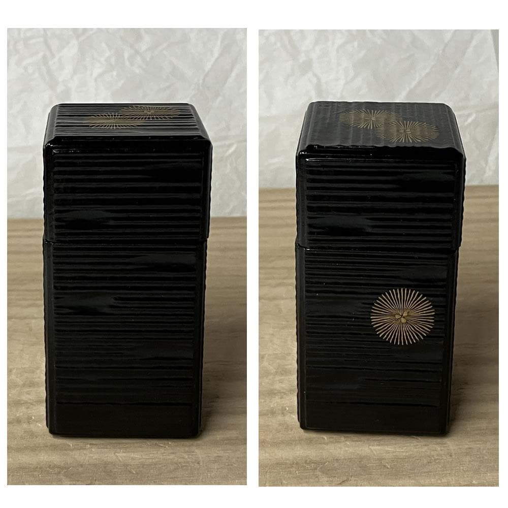 F1406 新井司峰 一閑四方 唐松 莨入 共箱 茶道具