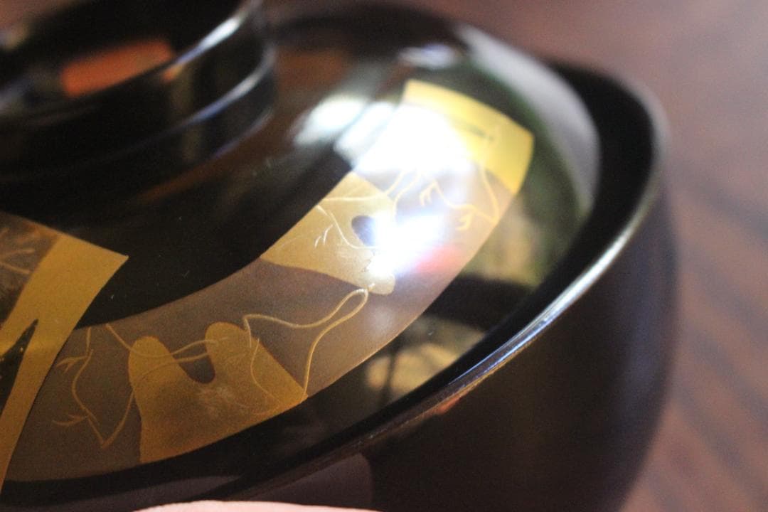 時代逸品！時代黒漆に極上短冊蒔絵の映えるお椀2点（検輪島塗蒔絵椀懐石椀