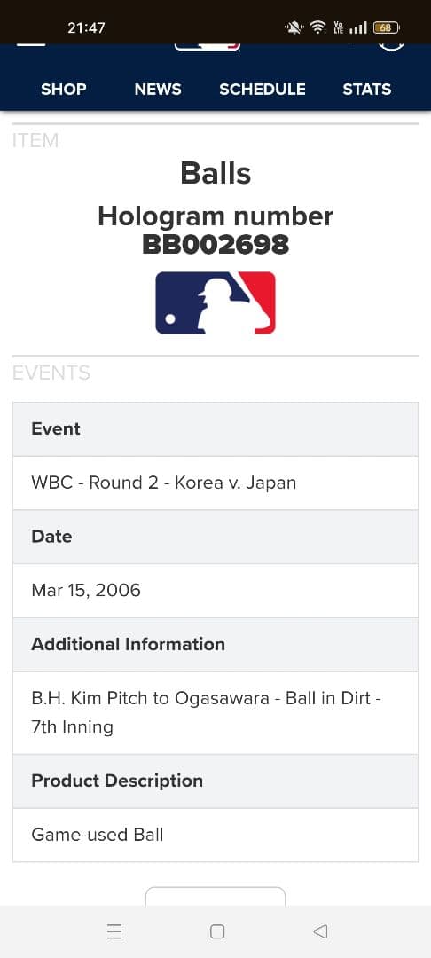 2006年 WBC 小笠原道大 実使用ボール