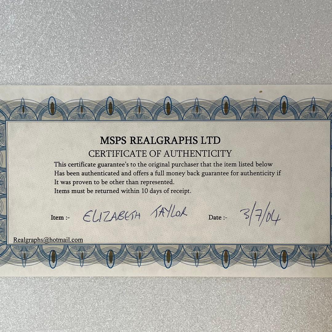 エリザベス・テイラー 直筆サイン入り 写真 COA保証書付 コレクション