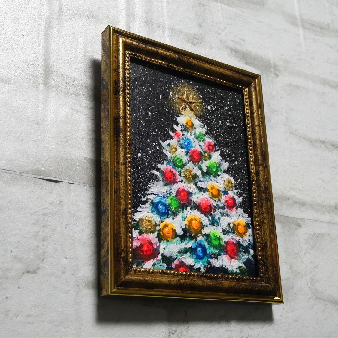 【雪のクリスマスツリー】絵画 油彩 油彩画 絵 油絵