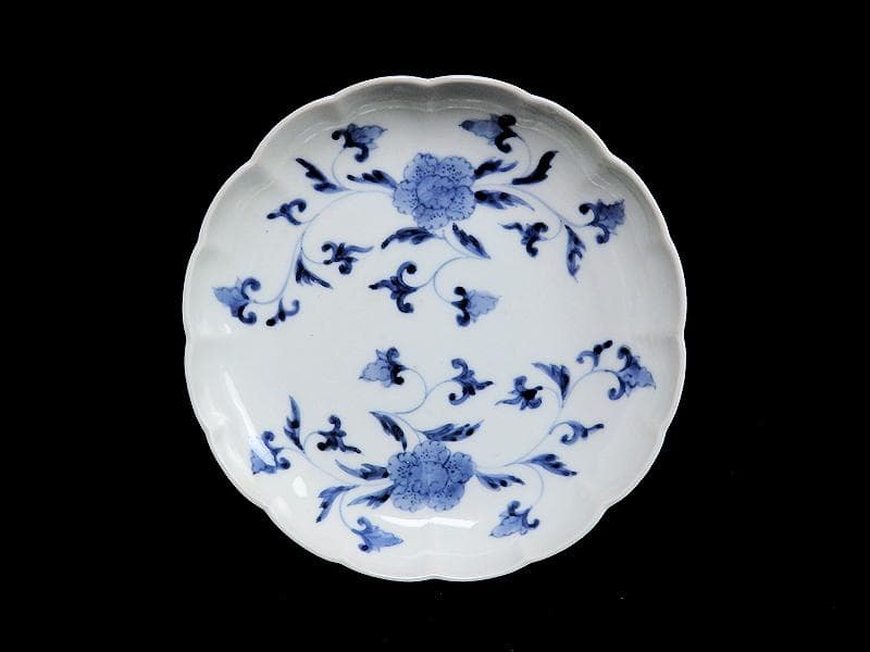 古伊万里　染付　花唐草の図　５寸半皿　４枚　江戸期　D940AS-fbap