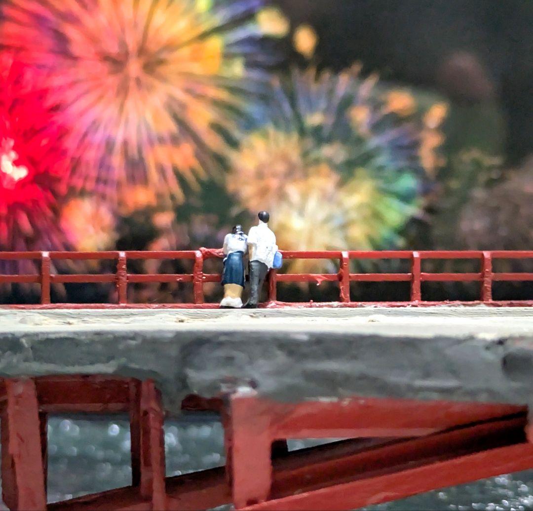 ジ*番様 Nゲージ・情景ジオラマ【橋から眺める花火…】